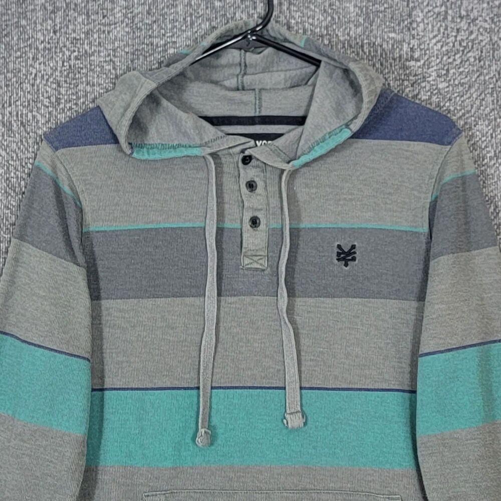 Vintage Y2K Zoo York Hoodie Mens S Gray Multicolor Striped Ribbed Long Sleeve
